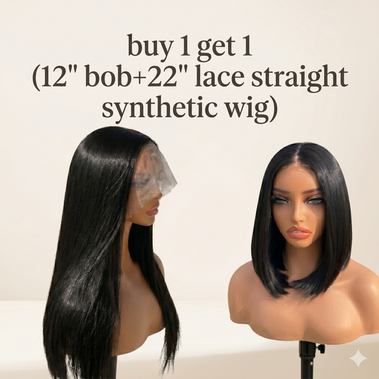 Graduation Season Sale 💐 Buy 1 Get 1 Free | Wigspire 13x4 Lace Bob 12" + 22" Long Lace Wig (2 PCS)