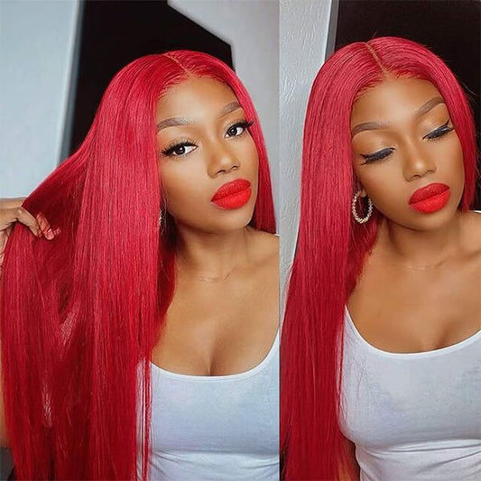 party city wigs&WigSpire Red 13x4 & 13x6 Lace Front Straight Synthetic Wig | Stylish & Natural Look